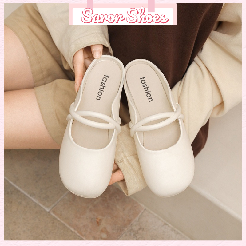 Giày sandal đế bệt đa năng phong cách retro, giày da mũi tròn thích hợp cho bé gái