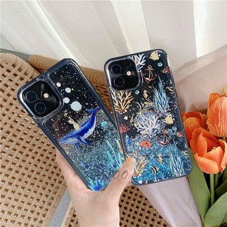 Dành Cho iPhone 15 Pro Max 14 Plus 13 Hoạt Hình Cá Voi San Hô Họa Tiết Mèo Lấp Lánh Chất Lỏng Bling Quicksand Sáng Bóng Mềm TPU Ốp Lưng