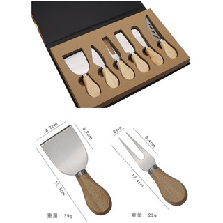 4 Cái / 6 Cái / Amazon Thép Không Gỉ Phô Mai Nĩa Bơ Dụng Cụ Pizza Oak Tay Cầm Hộp Sách Mới Cao Cấp Bộ Quà Tặng