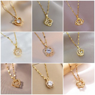 Dây Chuyền Titan Nữ Đẹp 18k Vàng Không Gỉ Đôi Vòng Cổ Trái Tim Phụ Kiện Thời Trang Kim Cương Sang Trọng