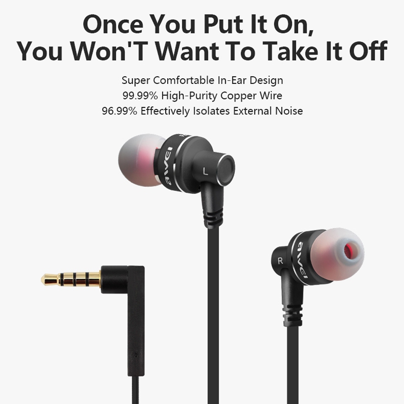 Tai nghe có dây Awei ES-10TY 3,5mm có micrô Tai nghe nhét tai trong tai Bộ loa 11,5mm Thiết kế toàn thân bằng kim loại Chất lượng âm thanh Hi-Fi