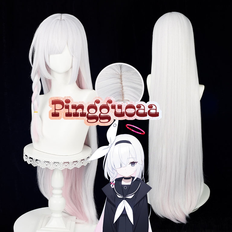 【Manmei】Blue Archive Plana Arona Cosplay Wig 90cm Long Silver White Pink Mixed Color Wigs Heat Resis