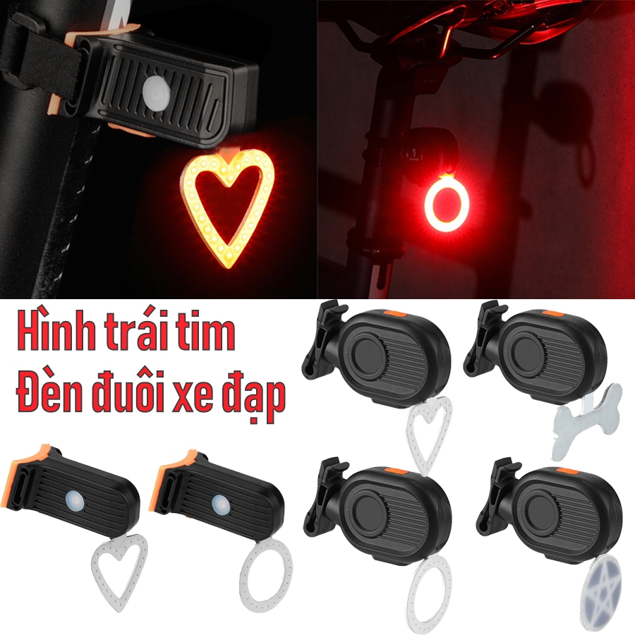 Đèn An Toàn Phía Sau Xe Đạp 3 Chế Độ Sáng Hình Trái Tim Sử Dụng Pin Dài huebasevn