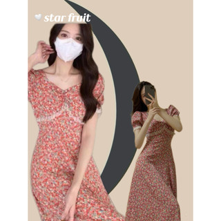 Đầm Cổ Vuông In Họa Tiết Hoa / Ngôi Sao / Trái Cây Phong Cách Hàn Quốc Thời Trang Mùa Hè Xinh Xắn