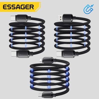 Essager 29W 60W 100W Cáp Dữ Liệu Từ Tính Loại C Ios USB Cáp Sạc Nhanh Cho Điện Thoại