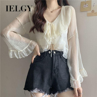 Áo cardigan IELGY ngắn tay loe thắt nơ thời trang dành cho nữ