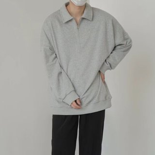 Nam Dây Kéo Áo Len Hàn Quốc Rời Cardigan Top Màu Xám Cổ Áo Thể Thao Top Thời Trang Thanh Niên Quần Áo Tối Giản Đa Năng Màu Trơn Ins Phong Cách