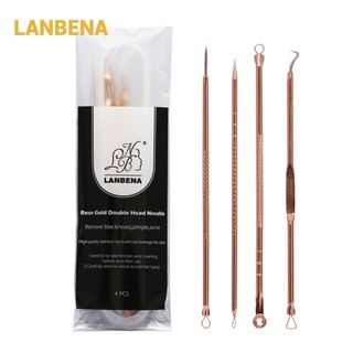 Bộ 4 Dụng Cụ Kim Loại Lấy Mụn Đầu Đen/ Mụn Cám Lanbena Ngăn Ngừa Vi Khuẩn Hiệu Quả