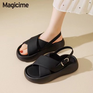 Magicime  Giày Sandal Đế Dày Phong Cách Mới Nữ Mùa Hè 2024 Khóa Nhỏ Phù Hợp
