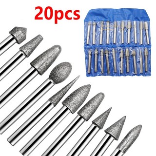 20 chiếc 6 mm thân kim cương đầu mài ngọc khắc dụng cụ mài kim cương mài thanh ngọc đá 120 lưới