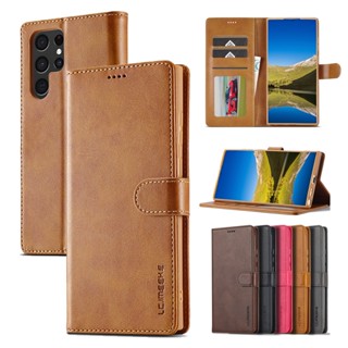 Ốp Da Cho Samsung S24 S23 S22 S21 S20 FE Ultra Plus Nút Nam Châm Lật Khóa Khe Cắm Thẻ Ví Bao Da