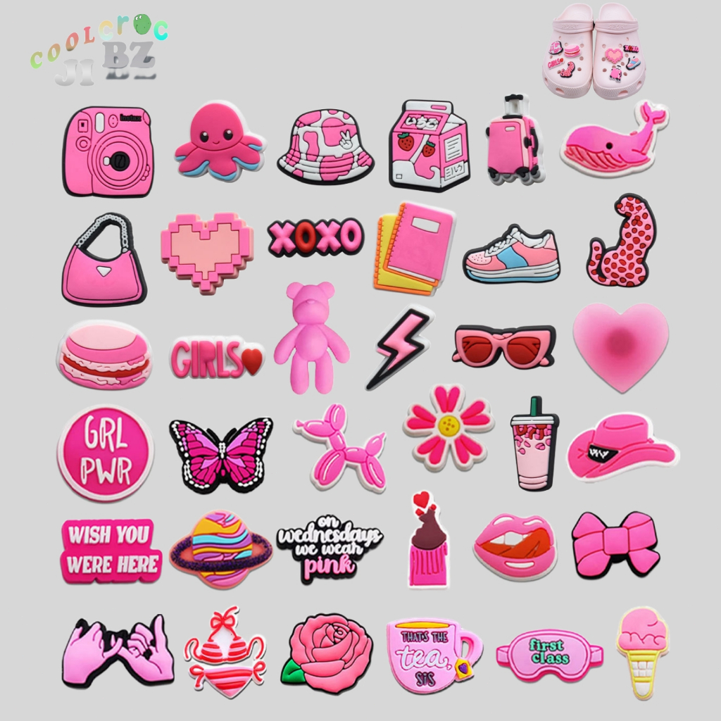 Jibbitz Cho Crocs Túi Màu Hồng Cô Gái Crocs Phụ Kiện Giày Hoa Có Thể Tháo Rời Giày Sân Vườn Khóa Giày Đi Biển Phụ Kiện Túi Trang Trí Quà Tặng Cho