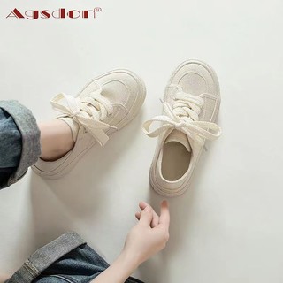 Agsdon Giày Trắng Nữ 2024 Phong Cách Mới Mùa Xuân Nửa Hỗ Trợ Canvas Phiên Bản Hàn Quốc Tất Cả Trận Đấu Đế Dày