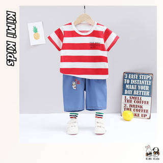  Bộ đồ ngắn tay trẻ em KiMi Kids Mùa hè cotton nguyên chất Áo thun bé trai quần áo trẻ em 
