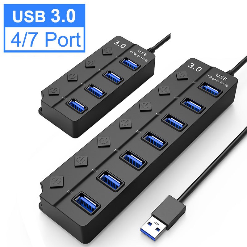 USB Hub 3.0 Tốc Độ Cao 4 / 7 Cổng USB 3.0 Hub Splitter Bật / Tắt Công Tắc Đa Laptop PC HUB Dành Cho 
