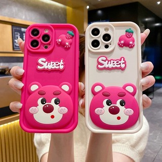 Ốp điện thoại mềm hình gấu dâu ngọt ngào cho Xiaomi Redmi 14C 13C 12C A3 A1 12 10C 9T Note 13 12 11S 10 8 9A 9C Poco C65 Mi 12 13 11 Lite 13T 14T