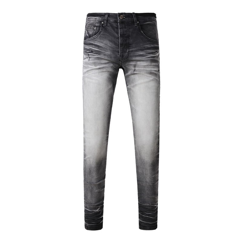 Amiri High Street Fashion Men Jeans Vintage Grey Tight Fit Button Design High Quality Men Jeans
