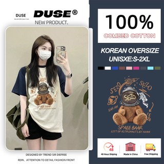 「DUSE」Áo thun ngắn tay in hình hoạt hình thời trang Hàn Quốc quần áo nữ dáng rộng Y2K top