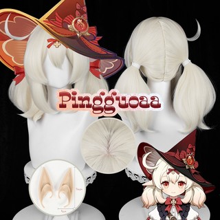 Genshin Impact Klee New Skin Cosplay Wig 42cm Long Cream White Hair Heat Resistant Synthetic Wigs with Ears