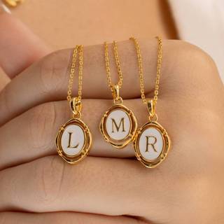 26 chữ cái mặt dây chuyền vòng cổ vàng 18k hình bầu dục vỏ cổ dây chuyền quà tặng thời trang