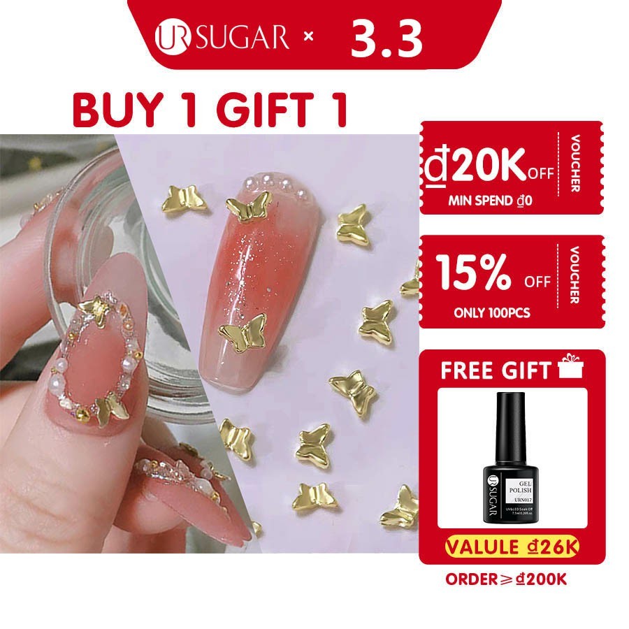 UR Sugar Set 20 Phụ Kiện Trang Trí Móng Tay 3d Hình Nơ Bướm Xinh Xắn