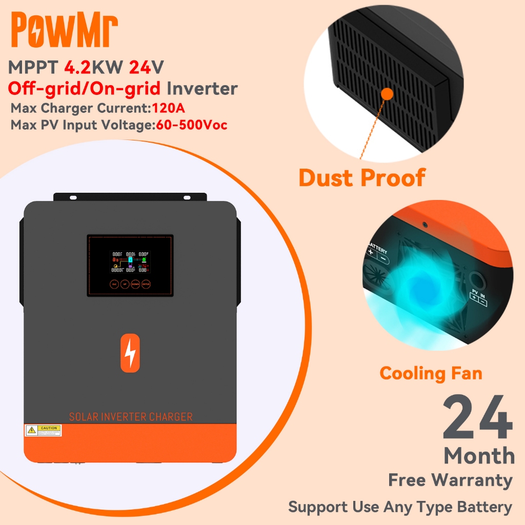 【Giảm giá】 PowMr MPPT 4.2KW Biến tần lai năng lượng mặt trời sóng sin tinh khiết không nối lưới / lư