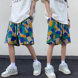 Retro Hoa Quần Short Nam Mùa Hè Hawaii Đi Biển Quần Thời Trang Và Rời Thể Thao Thường Ngày Capris Màu Sắc Tương Phản Dây Rút Thắt Lưng Giữa Quần Nam