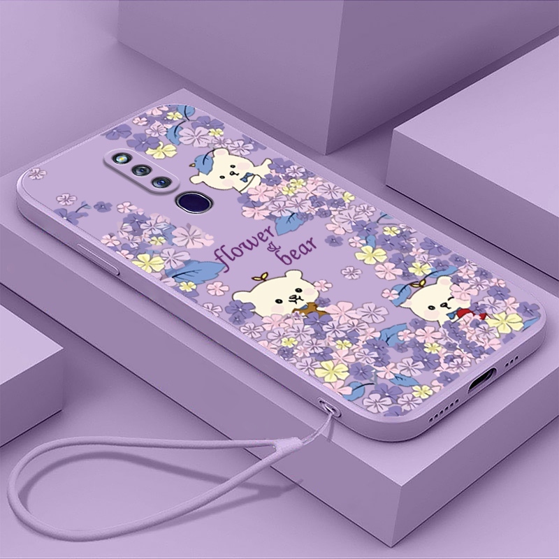 Ốp điện thoại OPPO F11 Pro F11 Ốp điện thoại TPU cạnh thẳng dễ thương và đẹp hình gấu nhỏ hoa điện t