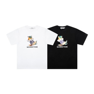 ❤❤Hàng có sẵn * KITSUNE * Áo thun ngắn tay cổ điển áo thun cotton in hình cáo thông thường unisex tee