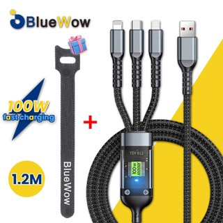 Cáp sạc nhanh trong suốt 3 trong 1 100W BlueWow Cáp Usb Type C cho dây cáp sạc Micro Usb C