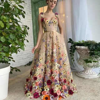 2025 A Line Prom Váy Dài Có Túi Tuyn Hoa 3D Váy Dạ Hội Thanh Lịch Trang Trọng Cho Nữ