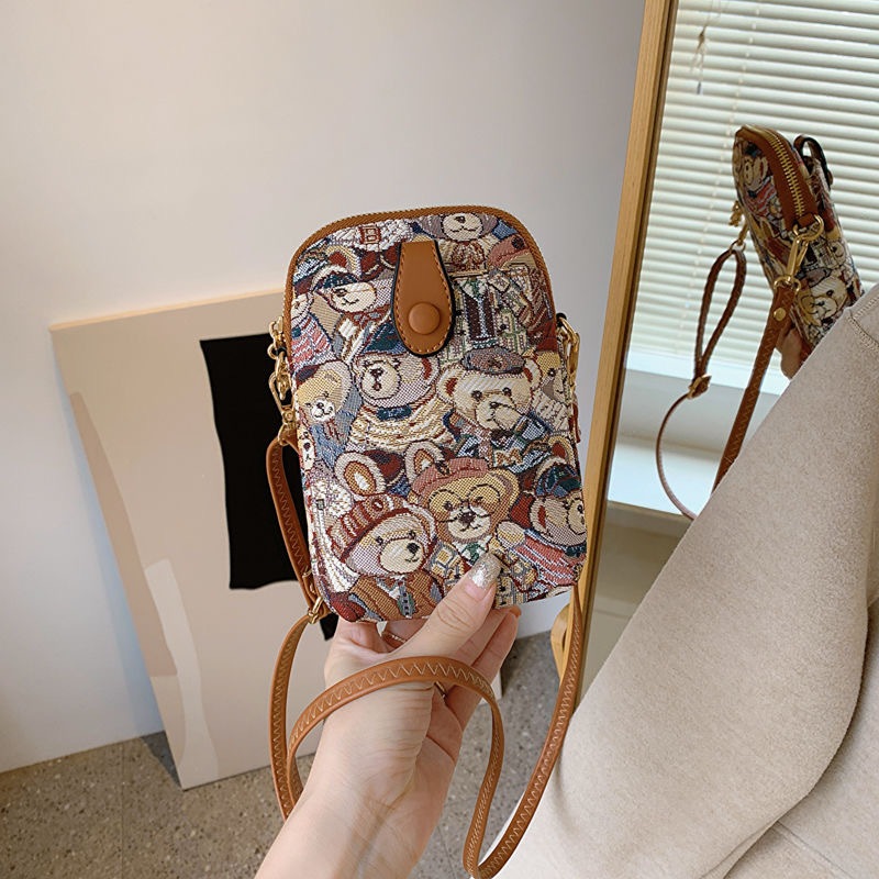 Hàng sẵn có-Bao đeo chéo nữ Túi vuông nhỏ Túi điện thoại di động Túi đeo vai Ba lô Túi đeo vai bên gấu Túi đeo vai thời trang Túi đeo chéo nhẹ