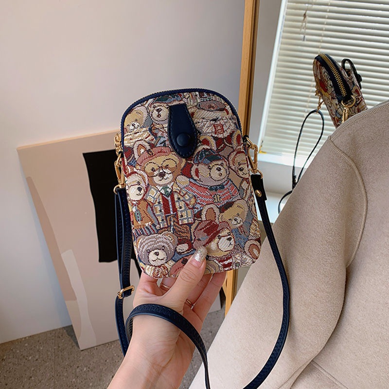 Hàng sẵn có-Bao đeo chéo nữ Túi vuông nhỏ Túi điện thoại di động Túi đeo vai Ba lô Túi đeo vai bên gấu Túi đeo vai thời trang Túi đeo chéo nhẹ