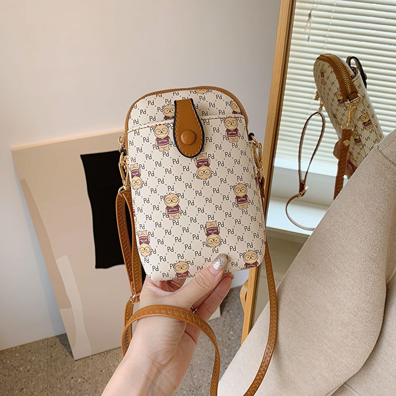 Hàng sẵn có-Bao đeo chéo nữ Túi vuông nhỏ Túi điện thoại di động Túi đeo vai Ba lô Túi đeo vai bên gấu Túi đeo vai thời trang Túi đeo chéo nhẹ