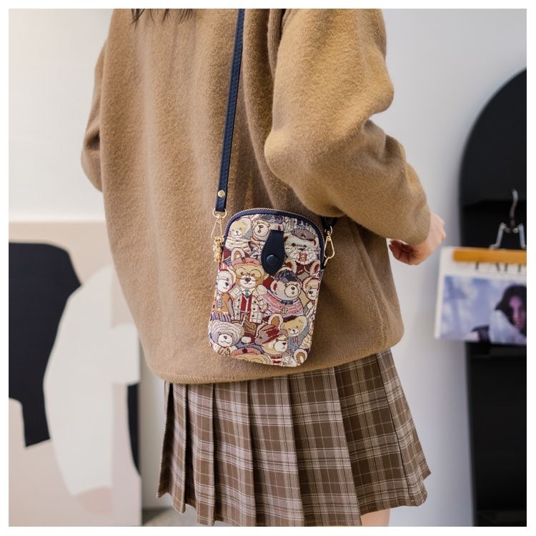 Hàng sẵn có-Bao đeo chéo nữ Túi vuông nhỏ Túi điện thoại di động Túi đeo vai Ba lô Túi đeo vai bên gấu Túi đeo vai thời trang Túi đeo chéo nhẹ