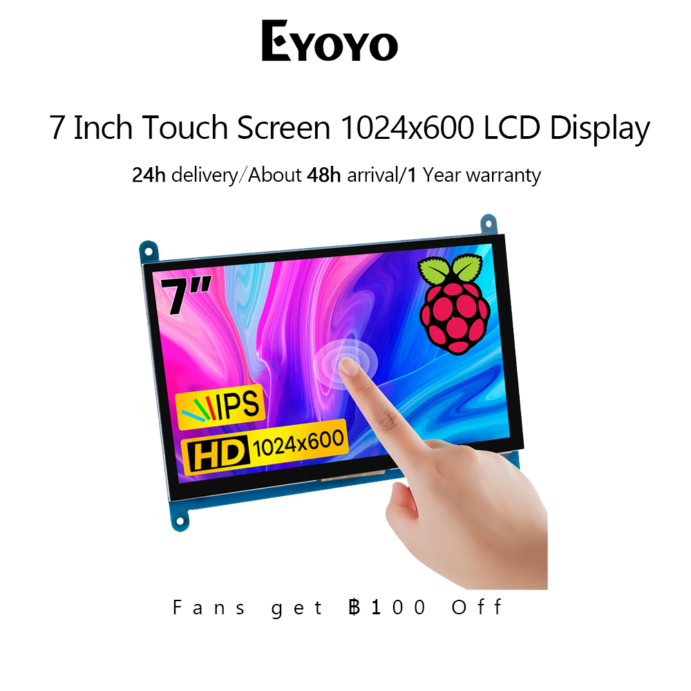 Màn hình cảm ứng Eyoyo 7 Inch 1024x600 Màn hình LCD tương thích HDMI Giá đỡ Acrylic tùy chọn cho Ras