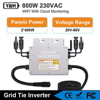 Y&H 800W Lưới Tie Micro Inverter với WIFI truyền thông Không thấm nước MPPT Stackable DC30-60V Đầu vào năng lượng mặt trời AC110V / 220V Đầu ra sóng sin tinh khiết tự động cho Bảng điều khiển PV 30V 36V