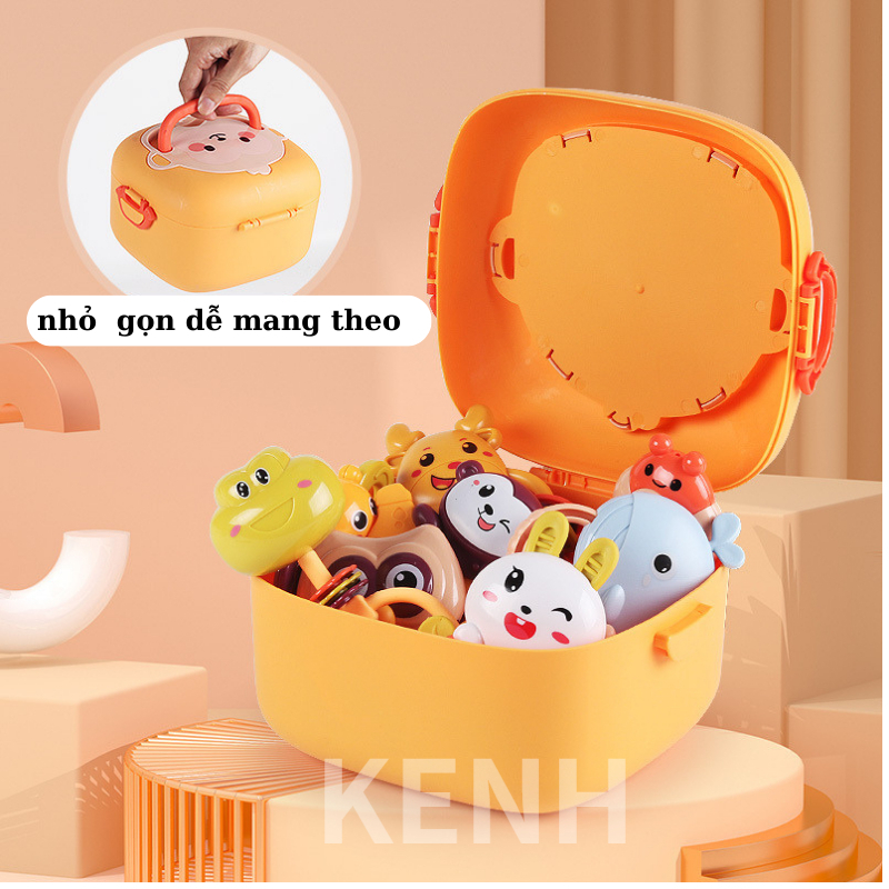 Bộ Gặm Nướu 9 Chi Tiết Kèm Hộp Chất Liệu Cao Cấp Tiệt Trùng An Toàn Bộ Đồ Chơi Xúc Xắc Lục Lạc Cho Bé Ngứa Lợi