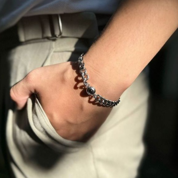 [Chân thành] Vòng tay bằng thép titan Vòng tay ký ức ảnh Vòng tay dây chuyền Cuba Vòng tay hình ảnh 