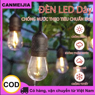 CANMEIJIA Đèn LED dây 5M 10M Đèn trang trí ngoài trời 220V US Plug E27 Giá đỡ Dây treo Đèn IP65 Đèn sân vườn chống nước cho quán cà phê Cửa hàng trà chanh Trang trí ban công Giáng sinh