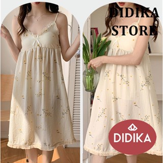 DIDIKA Đầm Ngủ Cotton Hai Dây Có Đệm Ngực Màu Trơn Dễ Thương Ngọt Ngào Thời Trang Mùa Hè Cho Nữ