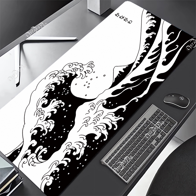 Tấm Lót Chuột Và Bàn Phím Máy Tính Kanagawa XXL 80x30 Màu Đen Họa Tiết Nghệ Thuật Phong Cách Nhật Bản