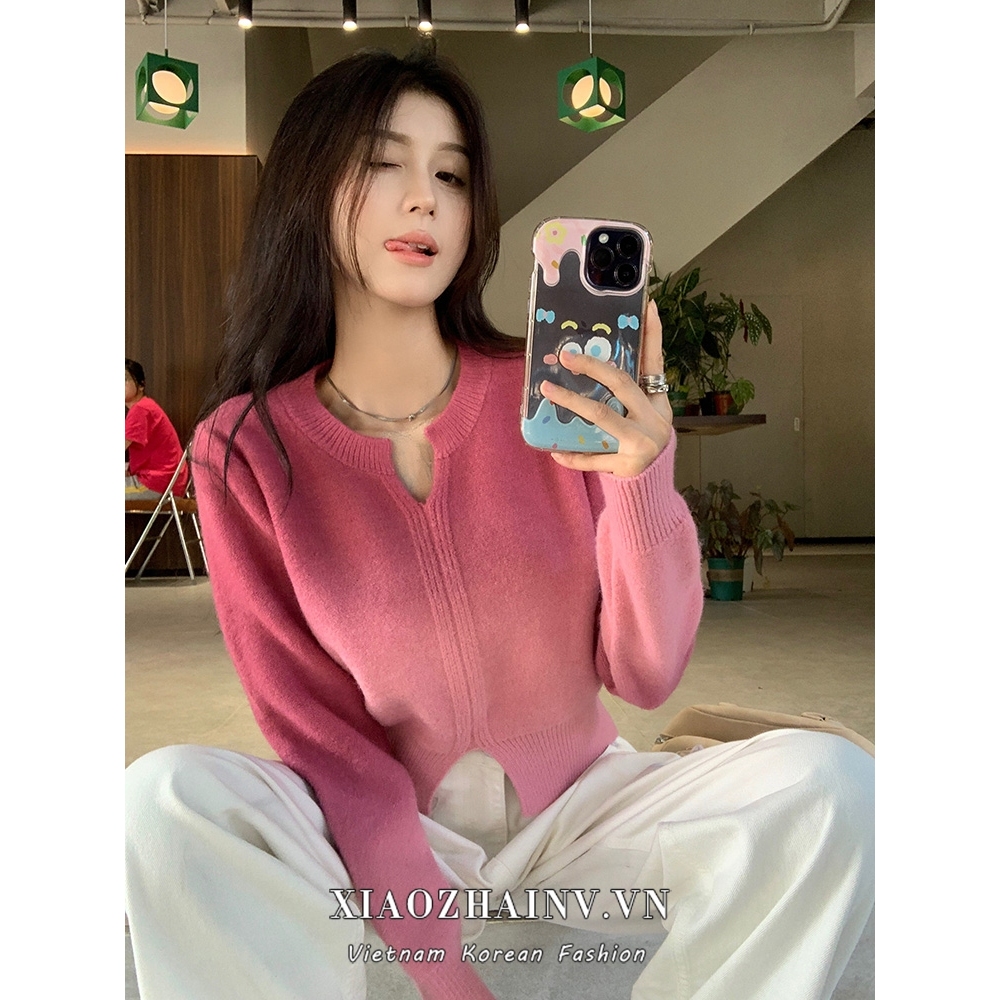 Xiaozhainv Áo sweater Dệt Kim Tay Dài Dáng Rộng Màu gradient Phong Cách Hàn Quốc Thời Trang Cho Nữ y2k