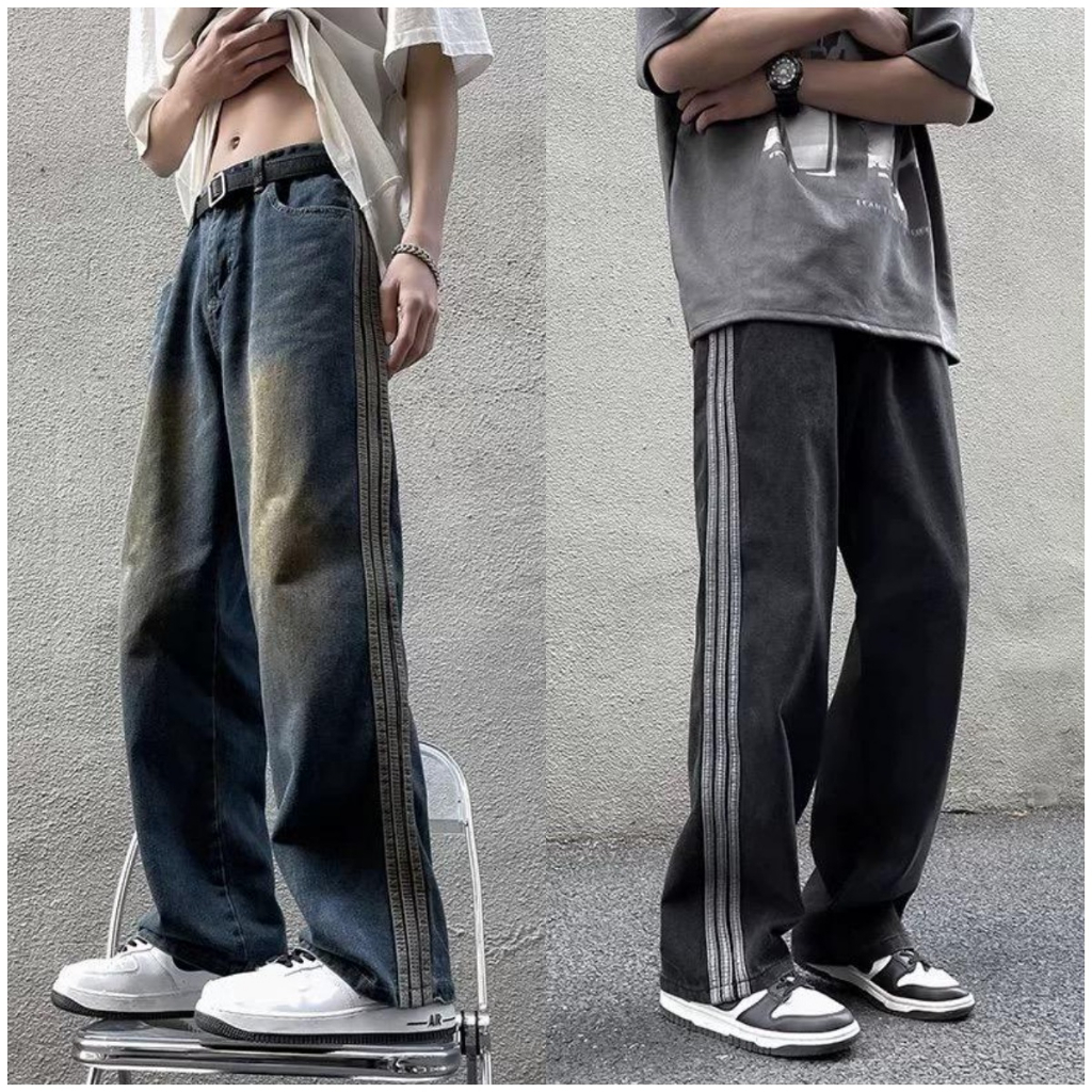 K Tazi Quần jean sọc bên Cao Street Wind Lỏng lẻo Xi lanh thẳng