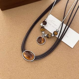 Hổ Mắt Đá Da Đính Hạt Vòng Cổ Nữ Retro Internet Đỏ Nhẹ Đa Năng Maillard Áo hoodie