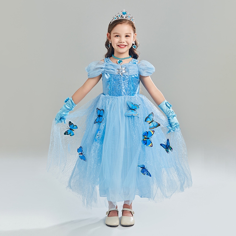 Đầm Hóa Trang Công Chúa elsa Phối Áo Choàng Đính Kim Sa Hình Hoa Tuyết Cho Bé Gái Dịp halloween