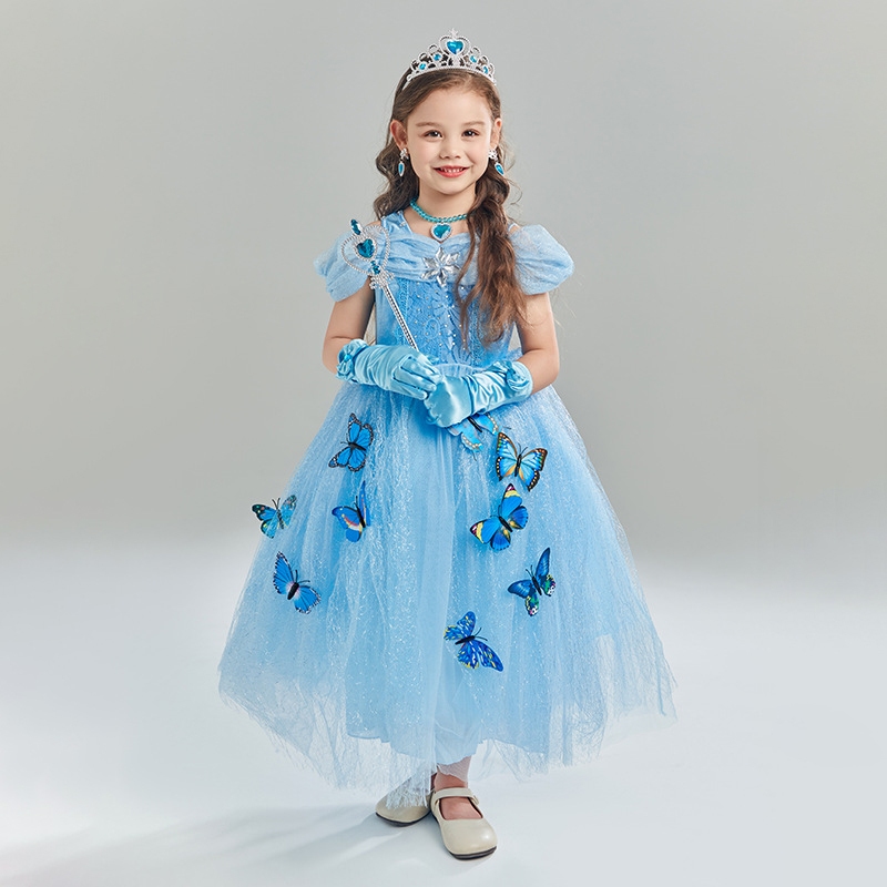 Đầm Hóa Trang Công Chúa elsa Phối Áo Choàng Đính Kim Sa Hình Hoa Tuyết Cho Bé Gái Dịp halloween