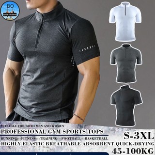Bossport  Tập Gym Nam Nữ Tập Gym Top Tập Luyện Chặt Tay Ngắn Nửa Dây Kéo Tầm Nhìn Ban Đêm Phản Quang Sấy Nhanh Đàn Hồi Cao Thoáng Khí