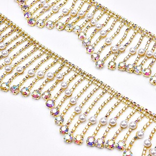 50cm 100cm Pha Lê May Trên Kim Cương Giả Dây Xích Ngọc Trai Thủy Tinh Tua Rua Viền Chuỗi Hạt Viền Váy Cưới DIY