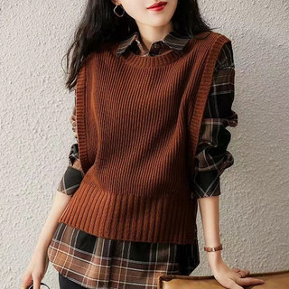 Doanh số mùa xuân thu của văn học và retro áo vest dệt kim ngắn nữ phong cách Hàn Quốc thời trang dệt kim cổ tròn áo len chui đầu áo vest